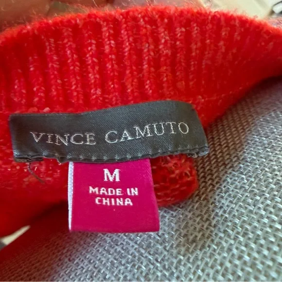 Vince Camuto Vibrant Tangerine Orange Crew Neck Sweater with Raglan Puff Sleeves - Picture 4 of 10